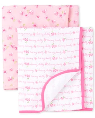 Lot de 2 couvertures d'emmaillotage roses pour bébé fille