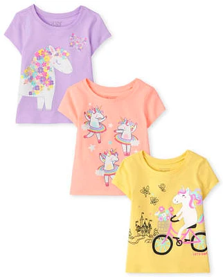 Baby And Toddler Girls Unicorn Graphic Tee 3-Pack