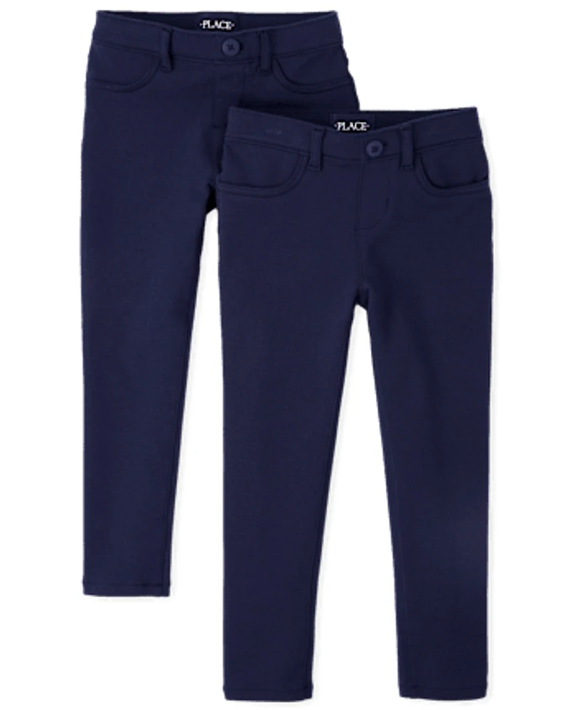 Girls Uniform Ponte Knit Pull On Jeggings 2-Pack - Plus