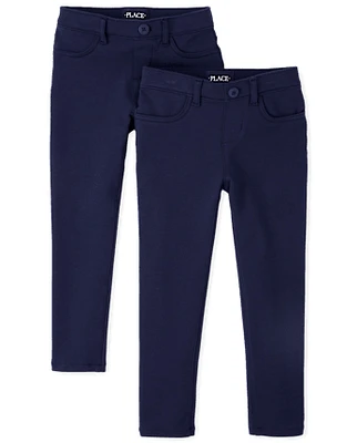 Girls Uniform Ponte Knit Pull On Jeggings 2-Pack - Plus