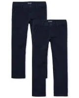 Girls Uniform Slim Stretch Bootcut Chino Pants 2-Pack