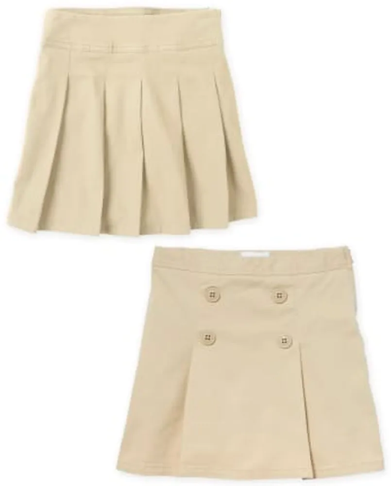 Girls Uniform Stretch Pleated Button Skort 2-Pack