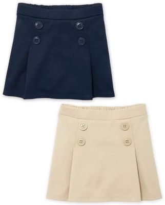 Toddler Girls Uniform Pleated Ponte Knit Button Skort 2-Pack