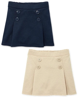 Lot de 2 jupes-shorts plissées en tricot ponte avec boutons pour petites filles