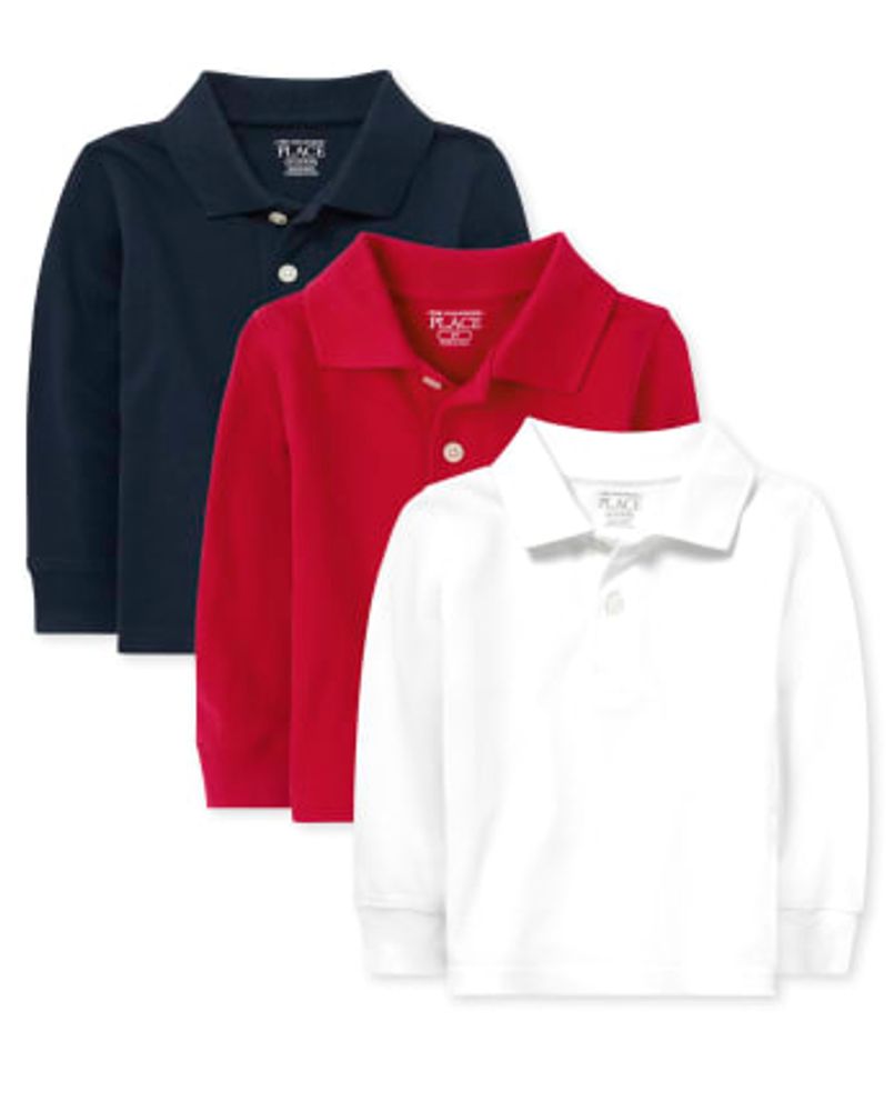 Baby And Toddler Boys Uniform Long Sleeve Pique Polo 3-Pack