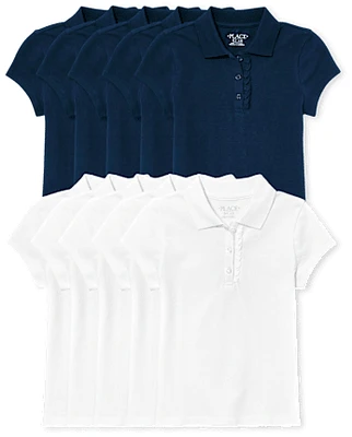 Girls Uniform Ruffle Pique Polo 10-Pack