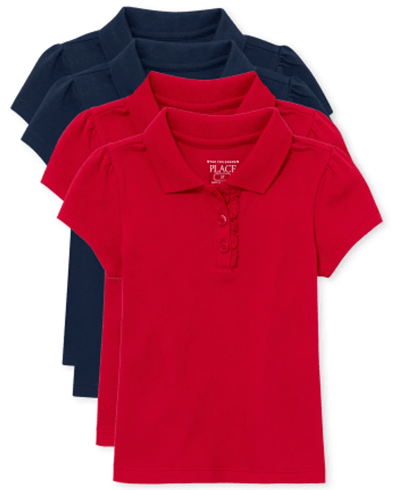 Lot de 4 polos uniformes en piqué à volants pour toute-petite fille