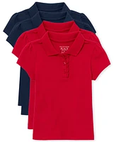 Lot de 4 polos uniformes en piqué à volants pour toute-petite fille