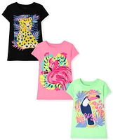 Lot de 3 t-shirts graphiques animaux pour filles