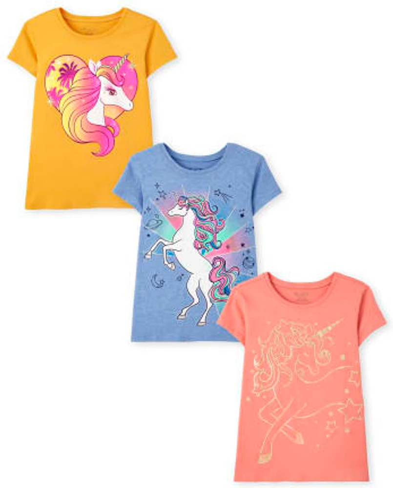 Lot de 3 t-shirts à imprimé licorne pour filles