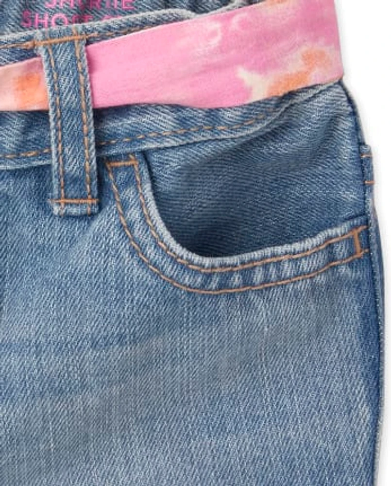 Short en jean avec ceinture pour bébé et toute-petite fille