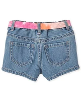 Short en jean avec ceinture pour bébé et toute-petite fille