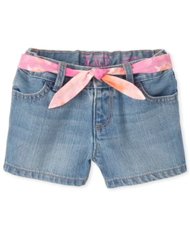 Short en jean avec ceinture pour bébé et toute-petite fille