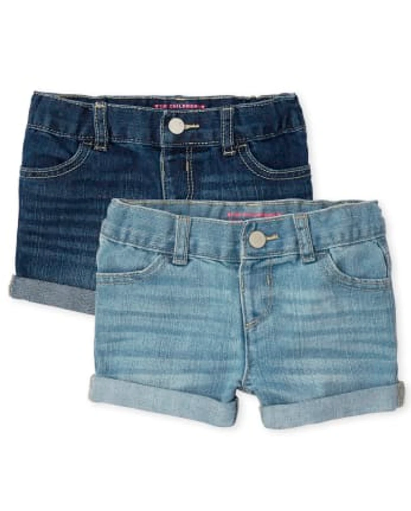 Toddler Girls Roll Cuff Denim Shortie Shorts 2-Pack