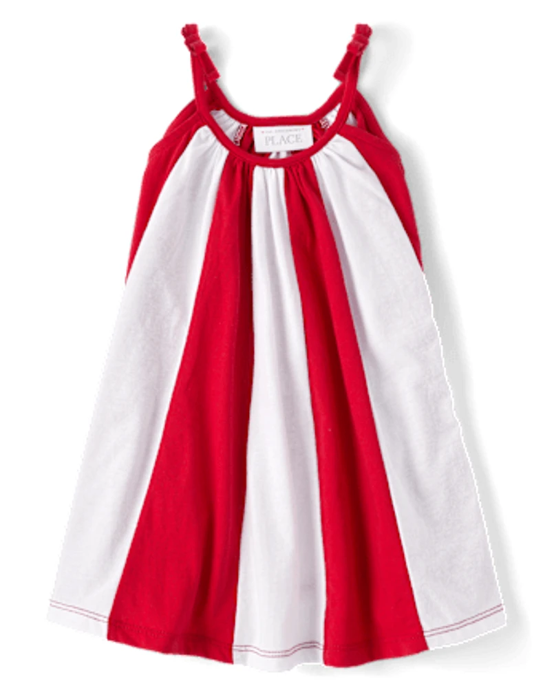 Robe rayée nouée aux épaules pour toute-petite fille