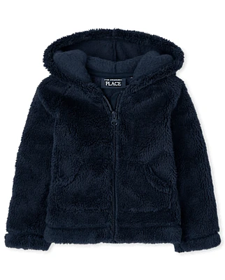 Baby And Toddler Girls Sherpa Zip-Up Hoodie