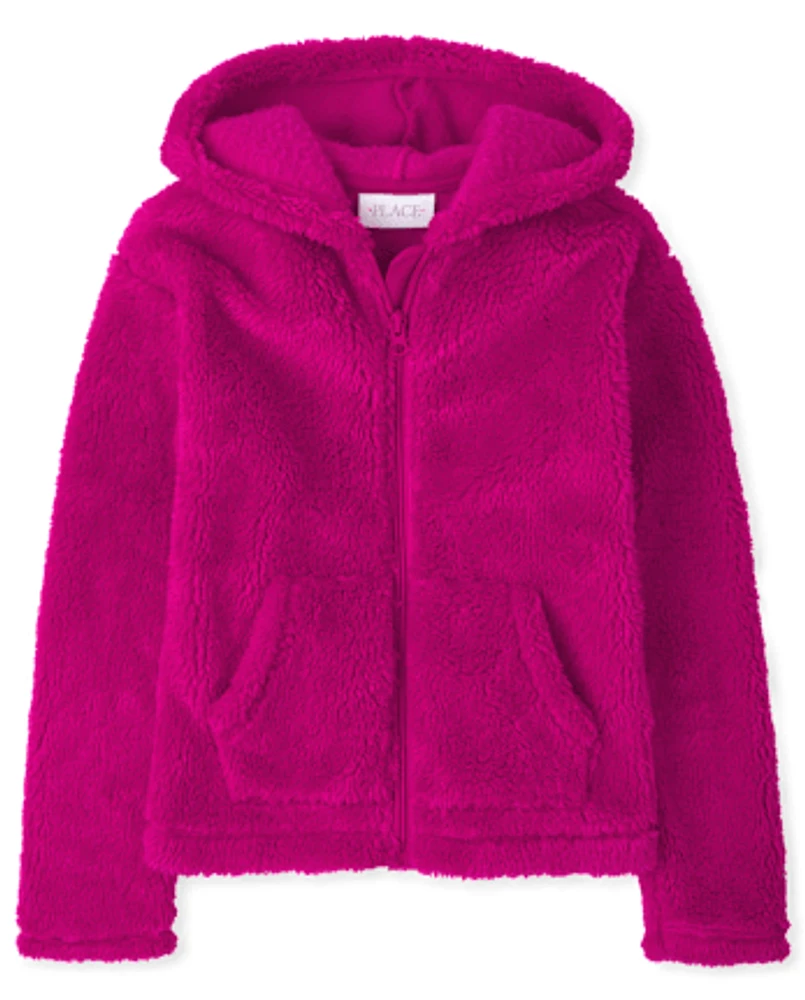 Sweat à capuche zippé en sherpa pour filles