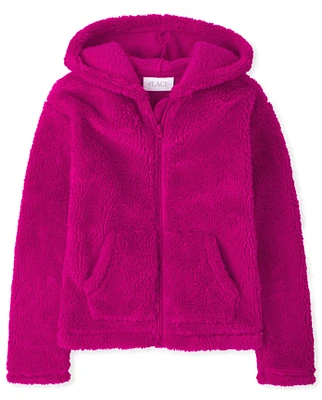 Sweat à capuche zippé en sherpa pour filles