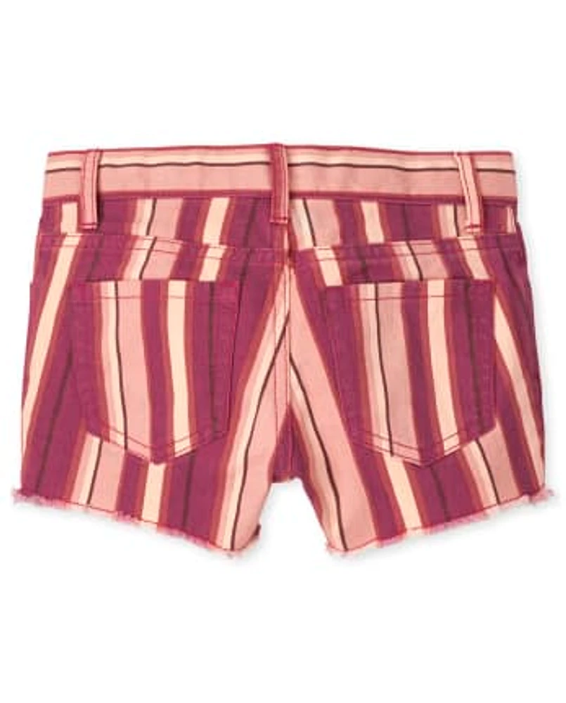 Girls Striped Twill Shortie Shorts