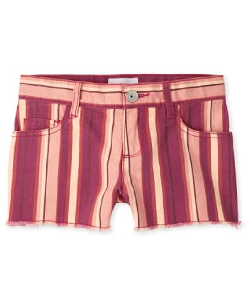 Girls Striped Twill Shortie Shorts