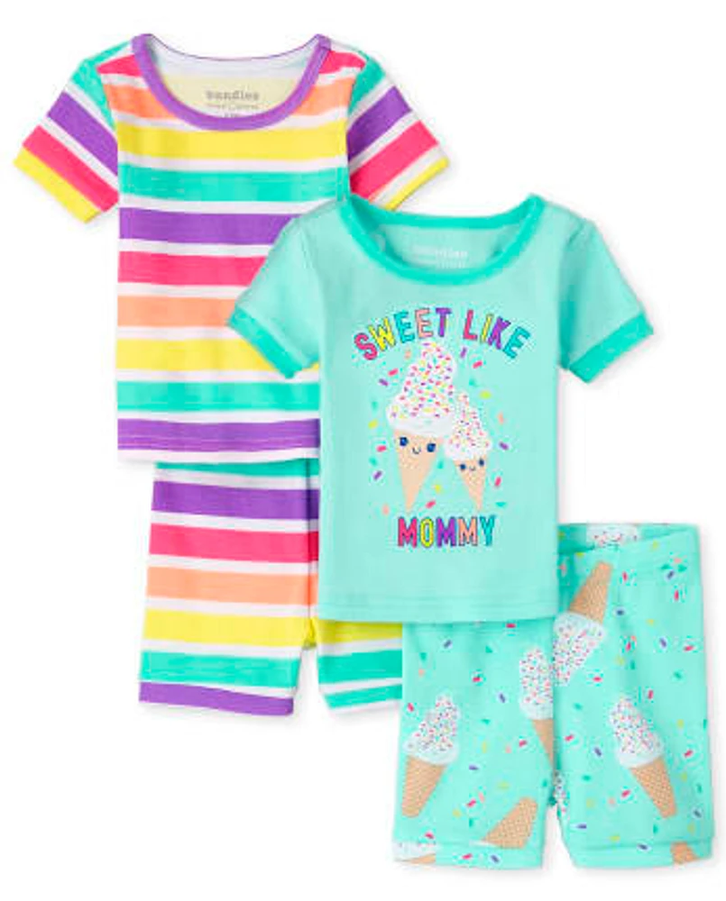 Ensemble de 2 pyjamas en coton ajustés à la crème glacée pour bébés et petites filles