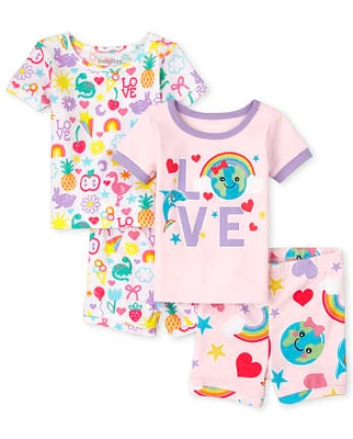 Ensemble de 2 pyjamas en coton ajustés Earth pour bébés et petites filles