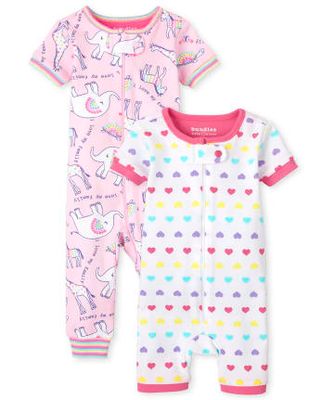 Baby And Toddler Girls Animal Hearts Snug Fit Cotton One Piece Pajamas 2-Pack - pink admirer