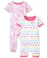 Baby And Toddler Girls Animal Hearts Snug Fit Cotton One Piece Pajamas 2-Pack