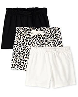 Baby Girls Leopard Paperbag Waist Shorts 3-Pack