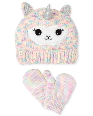Toddler Girls Llamacorn Hat And Mittens Set