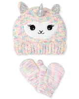 Toddler Girls Llamacorn Hat And Mittens Set