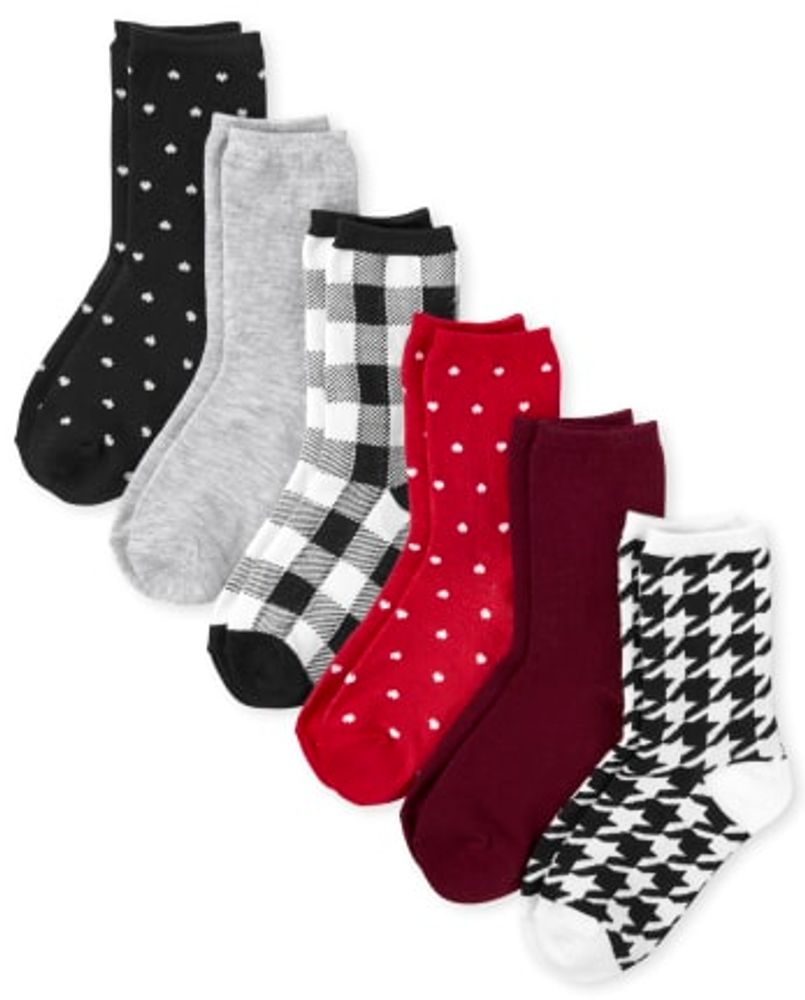 Girls Buffalo Plaid Crew Socks 6-Pack