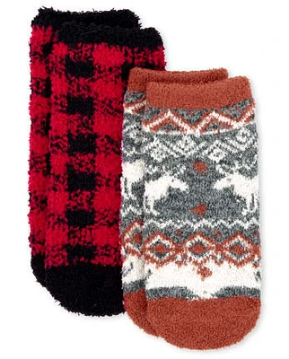 Lot de 2 paires chaussettes douillettes assorties à carreaux Buffalo unisexe pour tout-petits