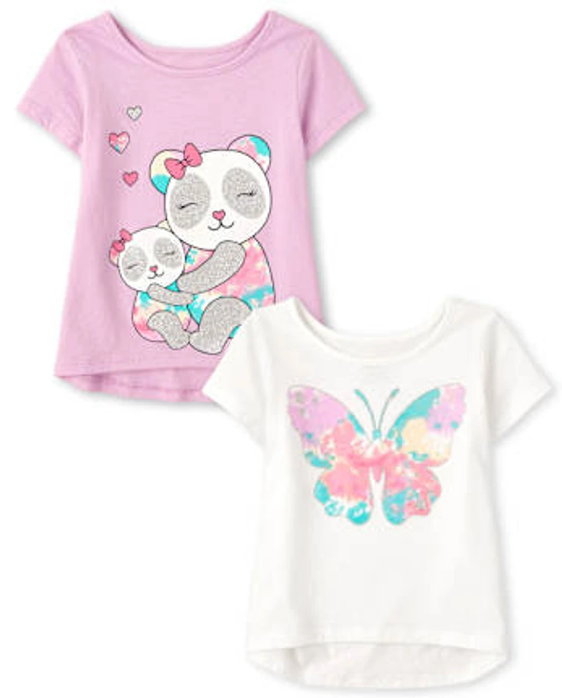 Lot de 2 hauts motif panda et papillon pour petites filles