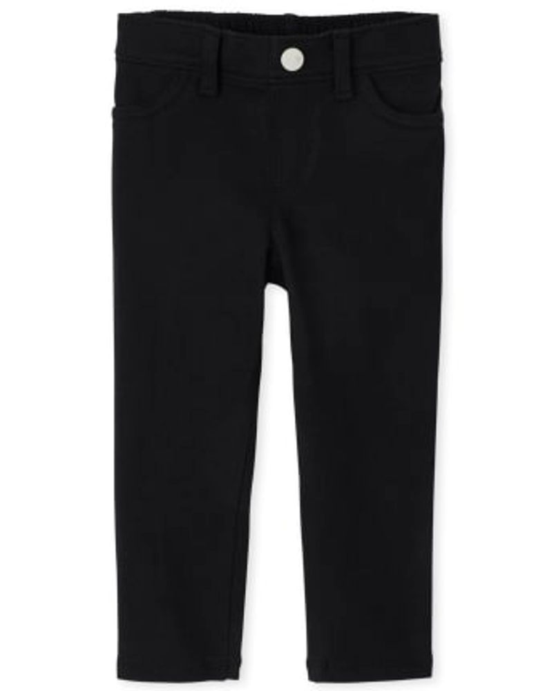 Baby And Toddler Girls Stretch French Terry Jeggings - black