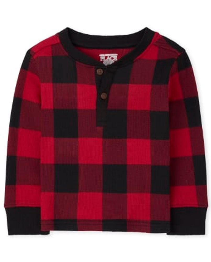 Baby And Toddler Boys Buffalo Plaid Thermal Henley Top