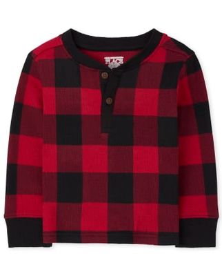 Baby And Toddler Boys Buffalo Plaid Thermal Henley Top