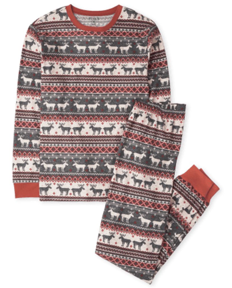 Unisex Adult Matching Family Thermal Reindeer Fairisle Cotton Pajamas