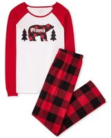 Womens Matching Family Bear Buffalo Plaid Cotton And Fleece Pajamas