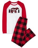 Mens Matching Family Bear Buffalo Plaid Cotton And Fleece Pajamas