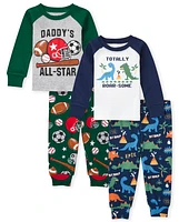 Baby And Toddler Boys Dino Sports Snug Fit Cotton Pajamas 2-Pack