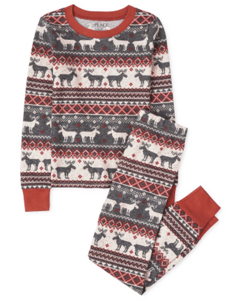 Kids Matching Family Thermal Reindeer Fairisle Snug Fit Cotton Pajamas