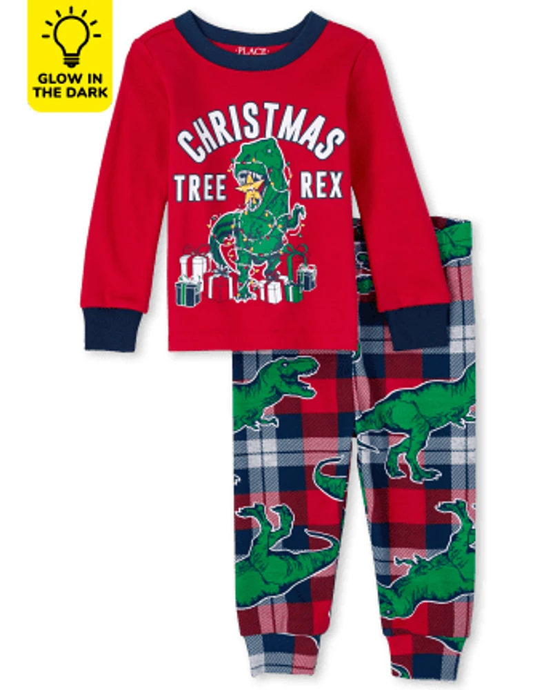 Baby And Toddler Matching Family Glow Christmas Tree-Rex Snug Fit Cotton Pajamas