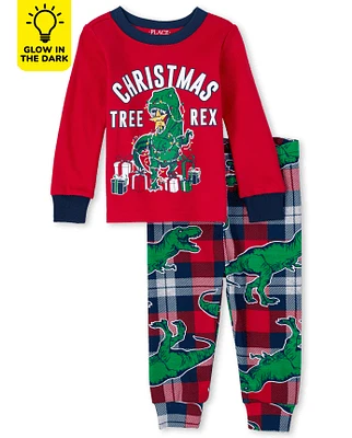 Baby And Toddler Matching Family Glow Christmas Tree-Rex Snug Fit Cotton Pajamas