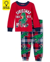 Baby And Toddler Matching Family Glow Christmas Tree-Rex Snug Fit Cotton Pajamas