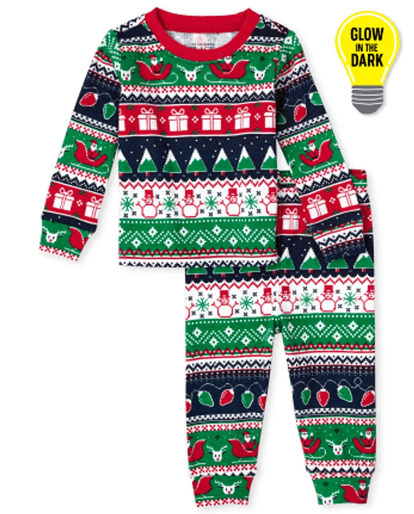 Pyjama en coton ajusté unisexe pour bébé et tout-petit Glow Christmas Fairisle