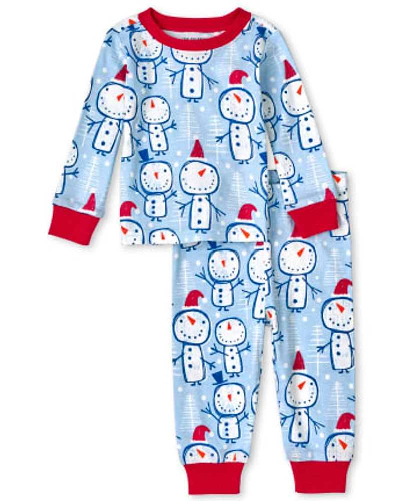 Pyjama en coton ajusté bonhomme de neige unisexe pour bébé et tout-petit