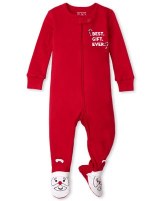 Unisex Baby And Toddler Santa Snug Fit Cotton One Piece Pajamas - ruby