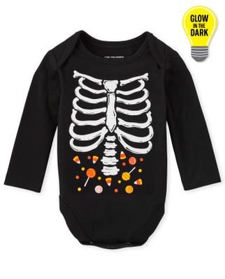 Unisex Baby Matching Family Glow Skeleton Graphic Bodysuit - black