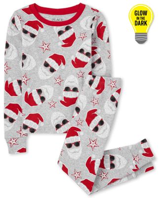 Unisex Kids Matching Family Glow Santa Snug Fit Cotton Pajamas - h/t mist